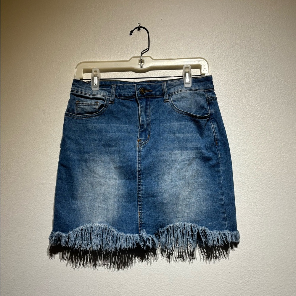Denim Fringe Hem Skirt